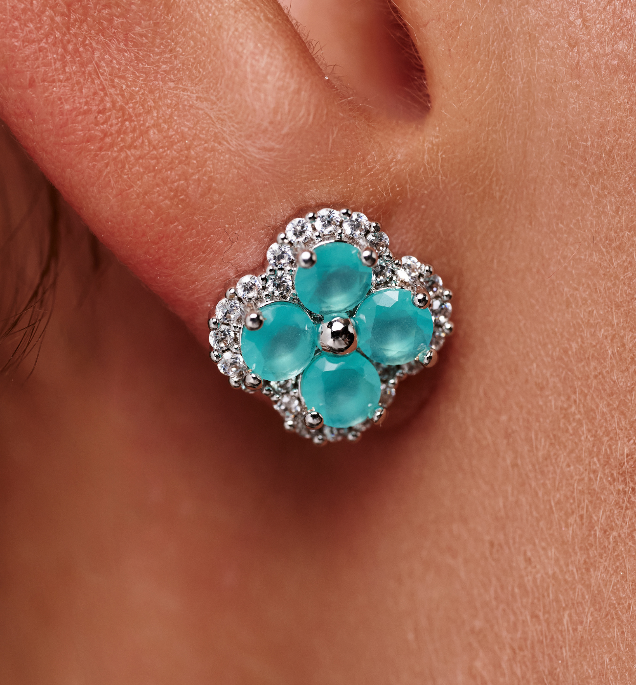 Kolczyki srebrne z turkusowymi kryształkami i cyrkoniami - By Dziubeka