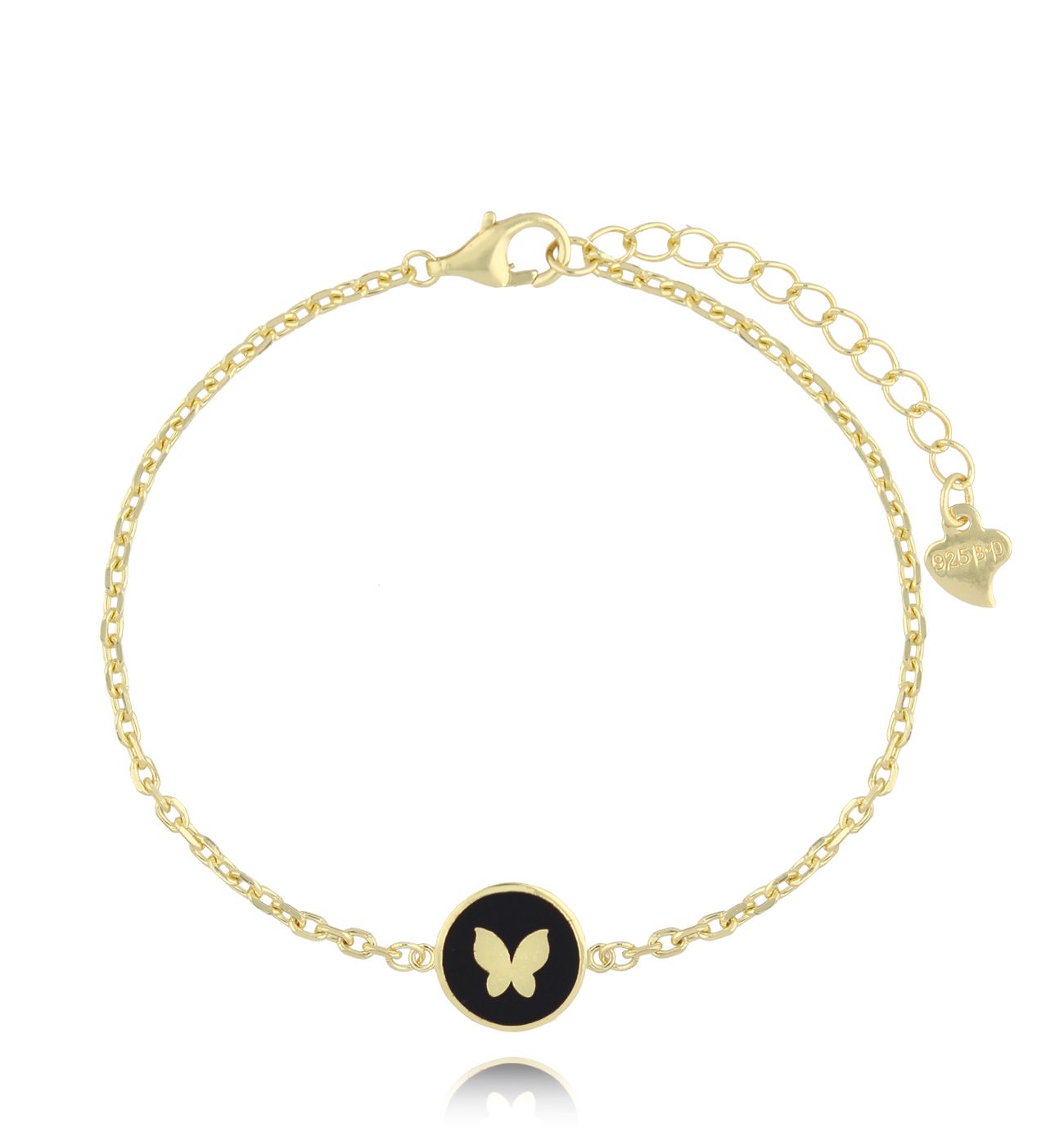 Bransoletka złota z motylkiem i czarną emalią BCA0006 - By Dziubeka