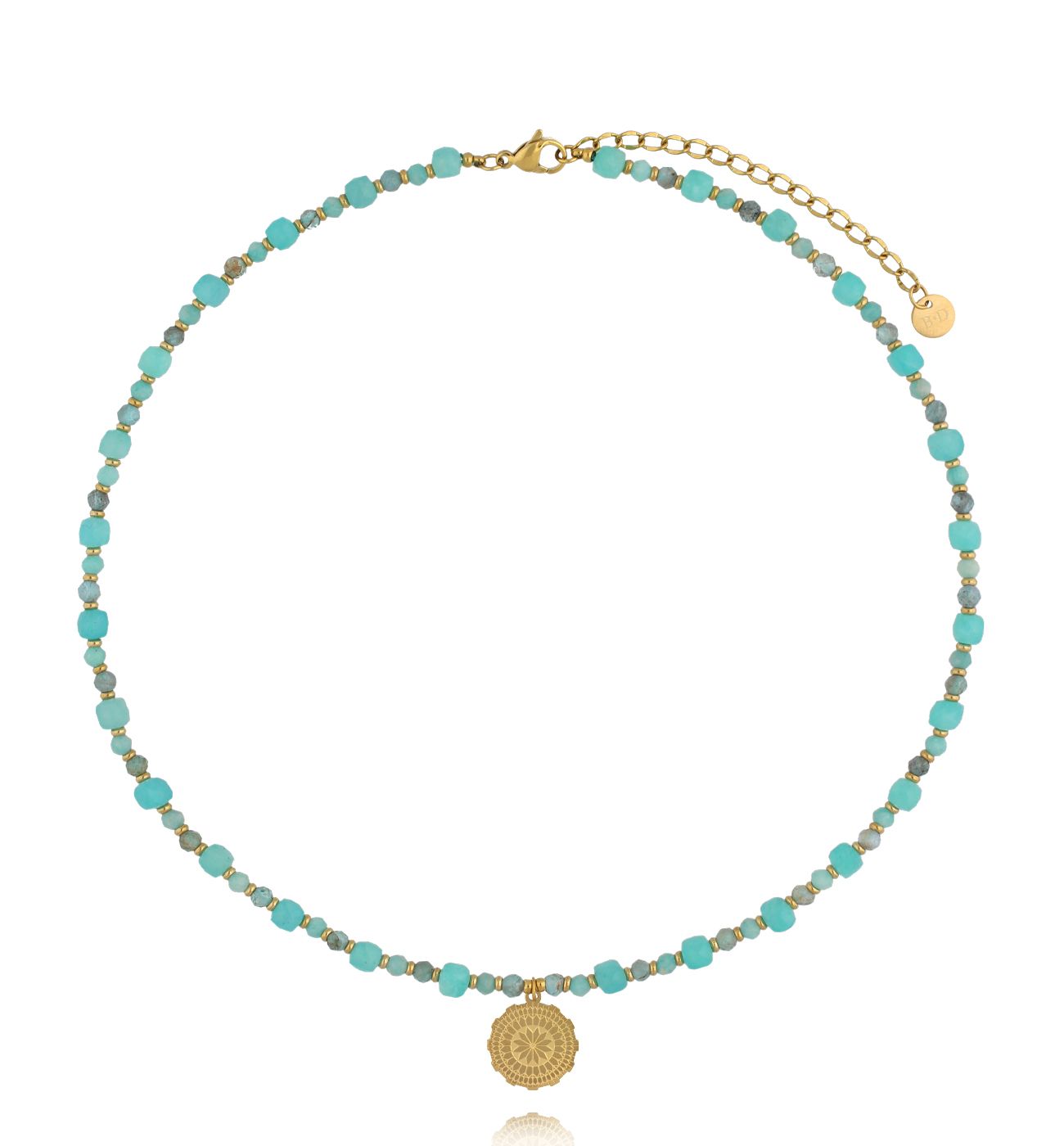 Naszyjnik z amazonitem i złotą rozetą NTW1642