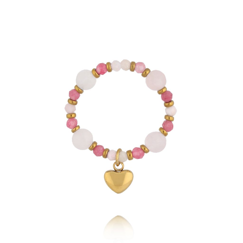 Pierścionek elastyczny z kamieni naturalnych różowy - By Dziubeka