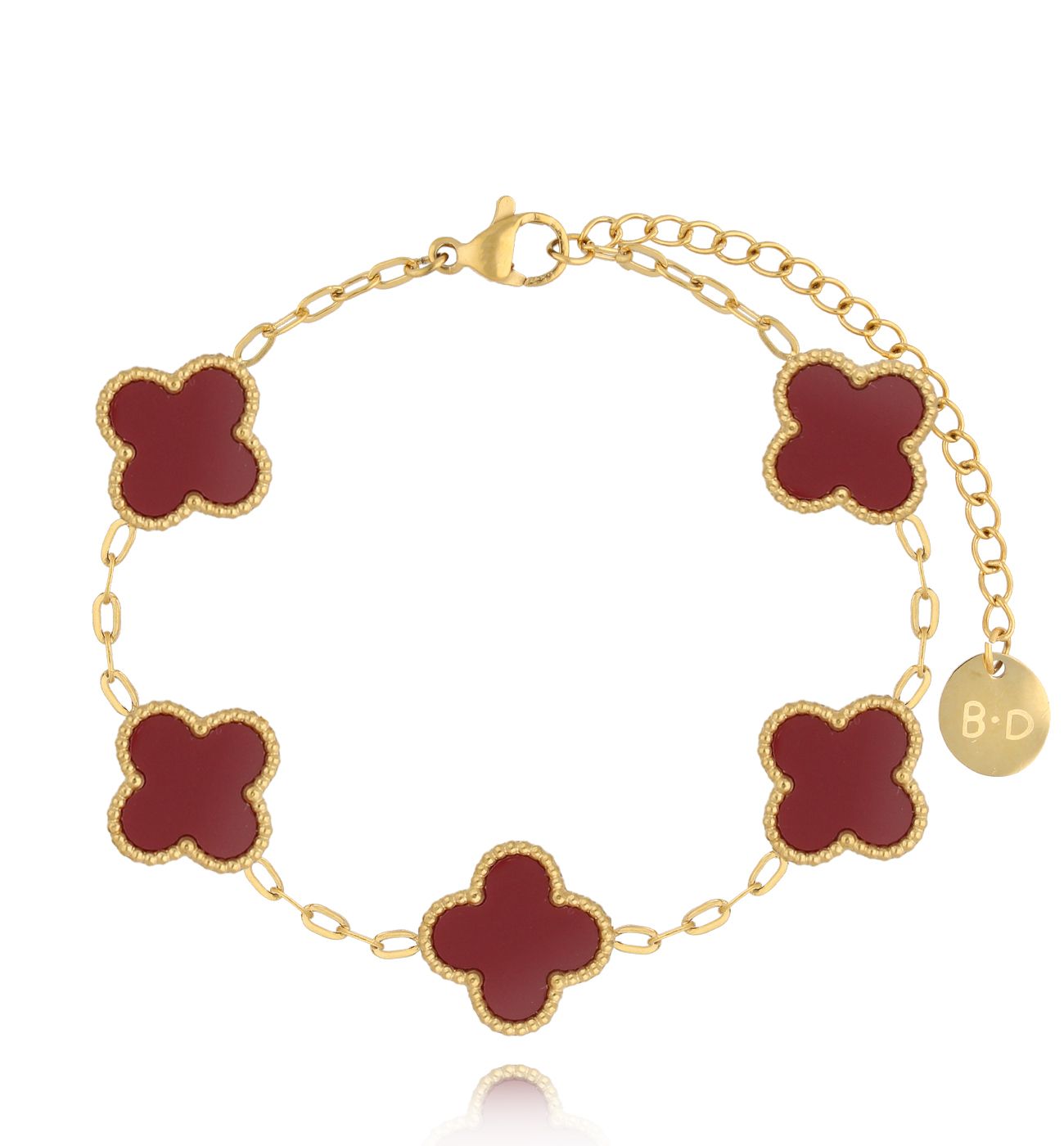 Bransoletka z bordowymi koniczynkami Clovers Wysyłka BSY0052 - By Dziubeka