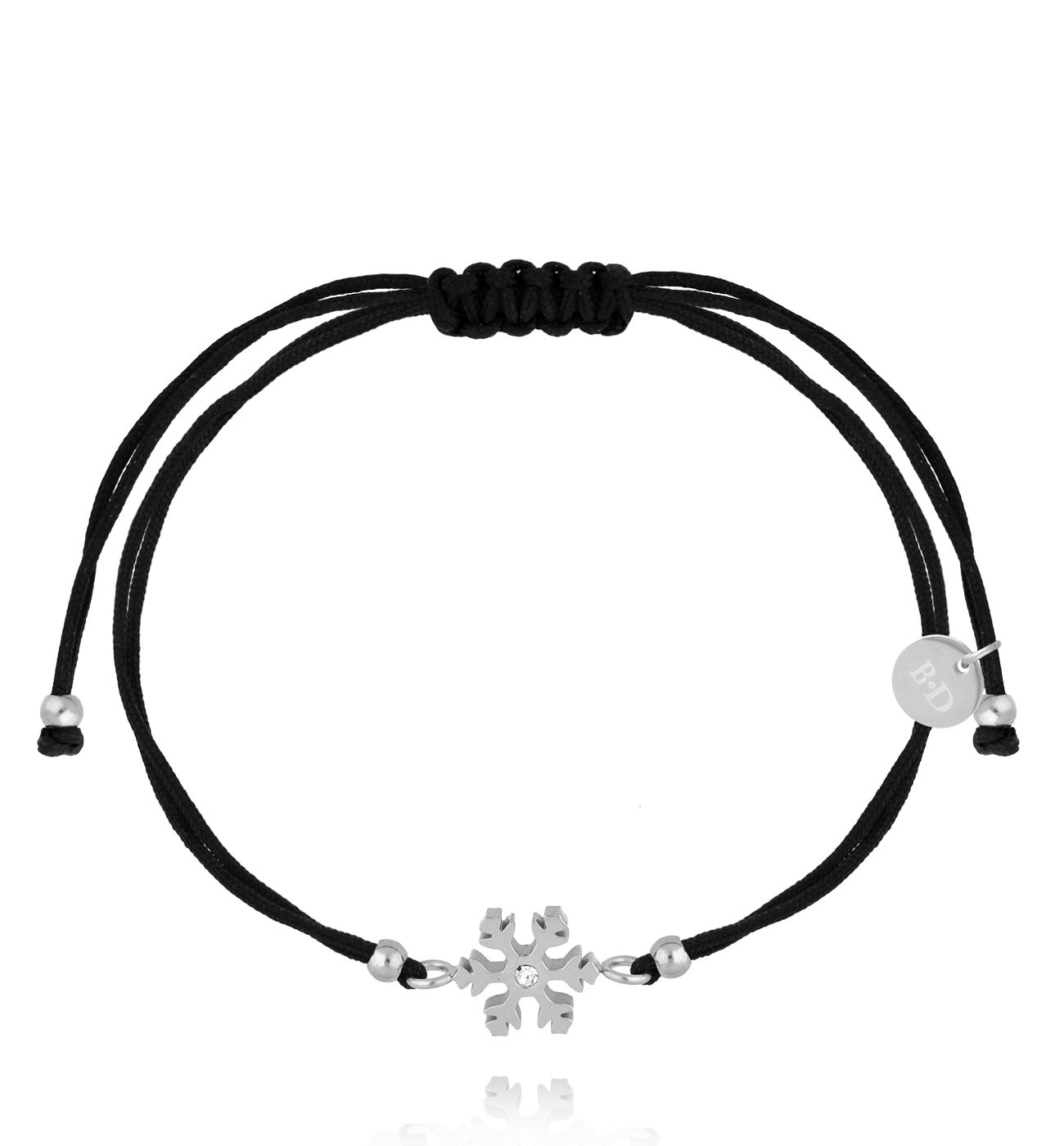 Bransoletka z czarnym sznurkiem i srebrną śnieżynką BGL1076 - By Dziubeka