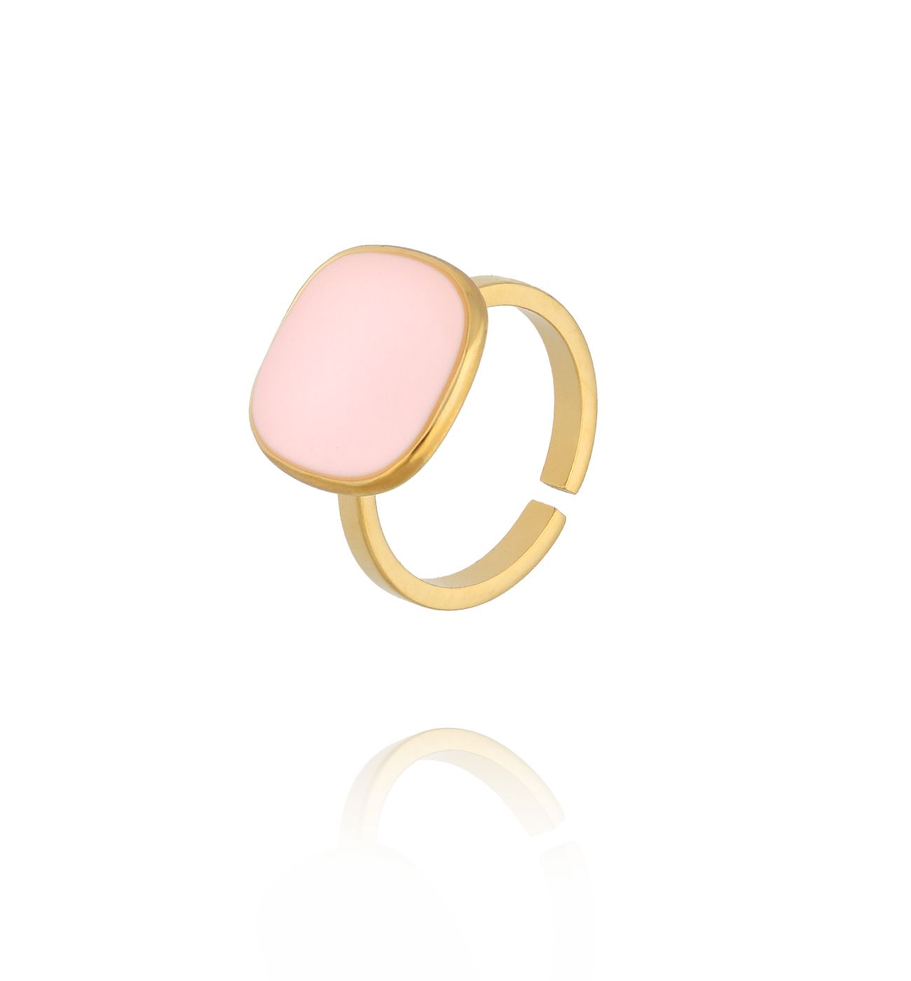 Pierścionek pozłacany z różową emalią PSY0067 - By Dziubeka