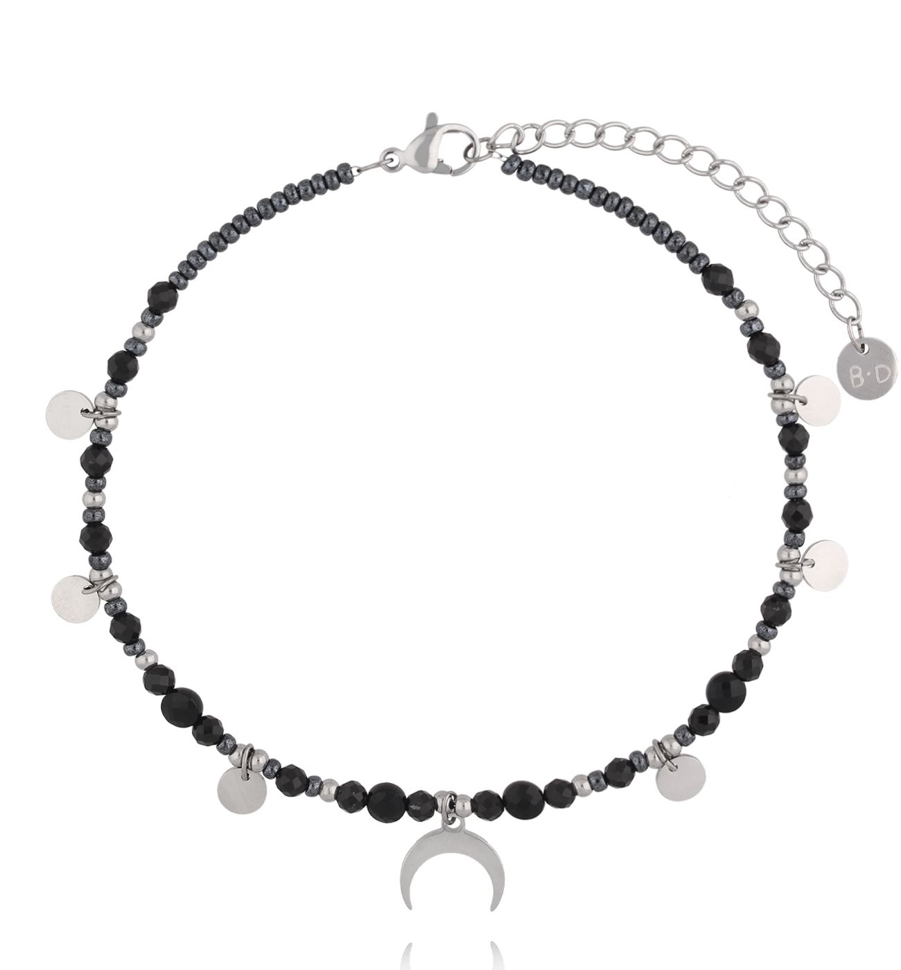 Bransoletka na nogę czarna z księżycem B - By Dziubeka