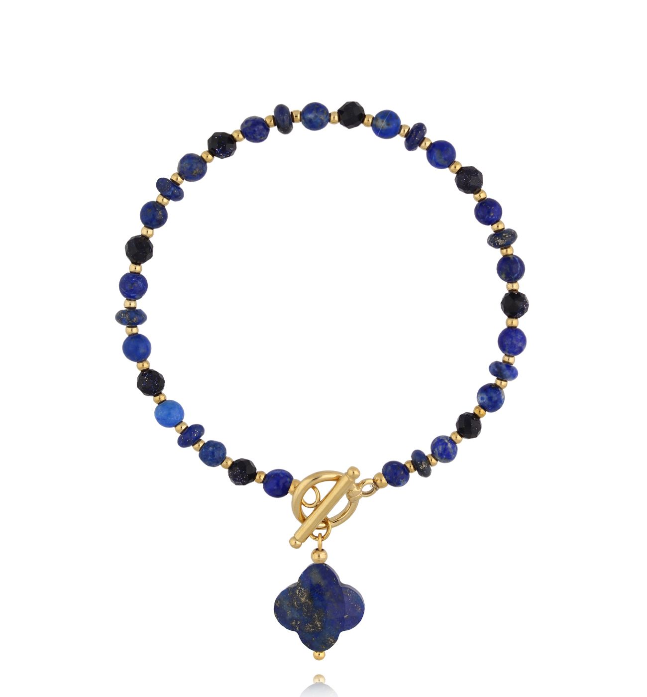 Bransoletka z lapisami z koniczynką i złotym zapięciem BPA0648