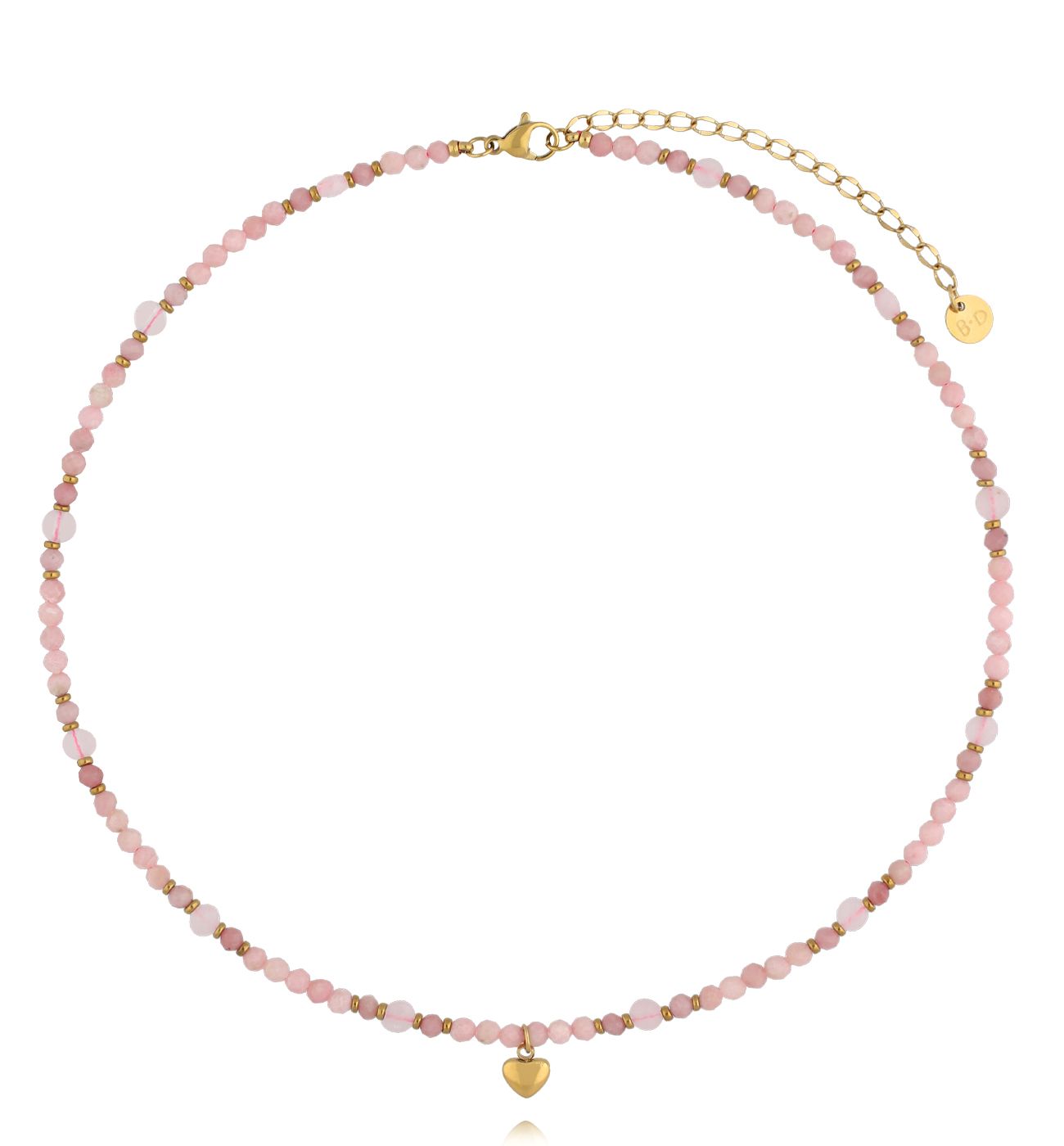 Naszyjnik z kwarcem różowym i sercem NTW1657