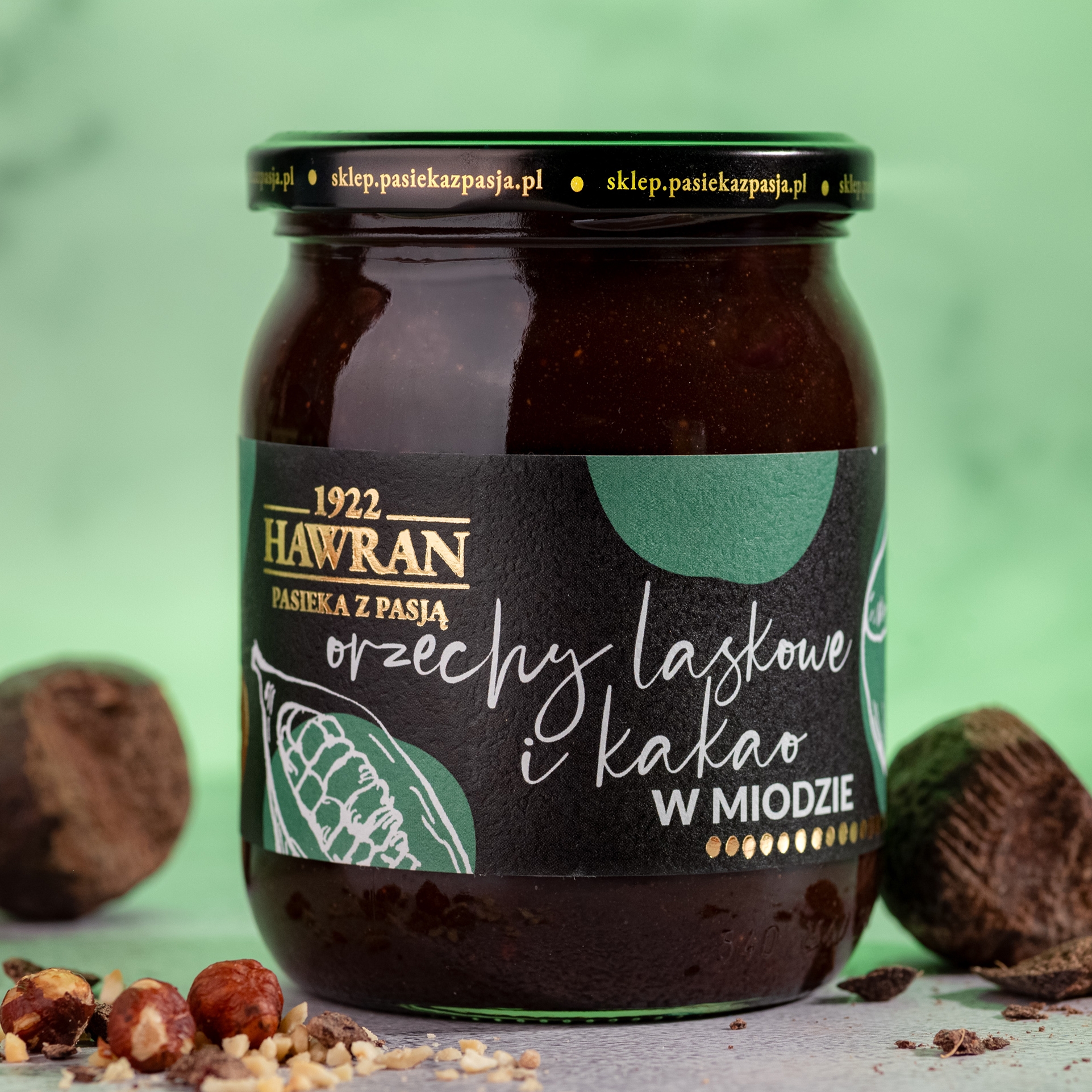 Orzechy laskowe i kakao w miodzie wielokwiatowym 630g