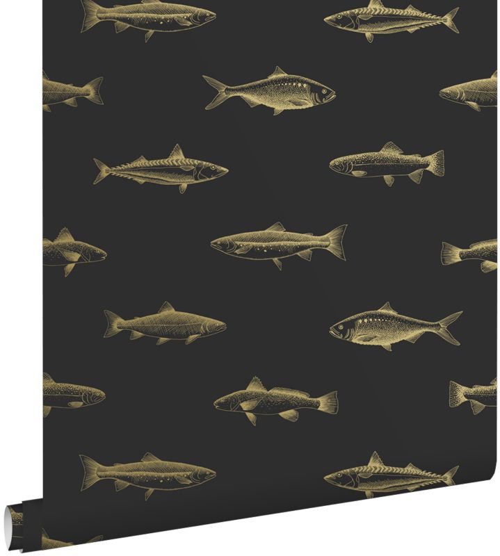 Tapeta ESTAhome rysunek piórkiem ryby czarnymIzłotym 53 cm x 10.05 m - 1 rol.