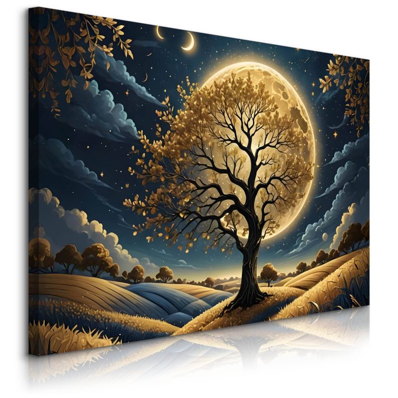 Obraz Muralo Pełnia Księżyca Drzewa Abstrakcja Natura 100x70 cm 1 szt.