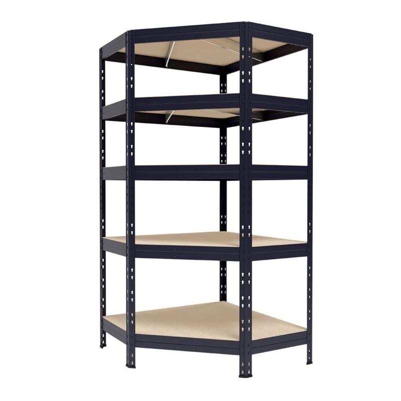 Regał narożny metalowy AR Shelving Rivet z 5 półkami HDF antracytowoszary 180x90x45x64,5 cm 250 kg 1 szt