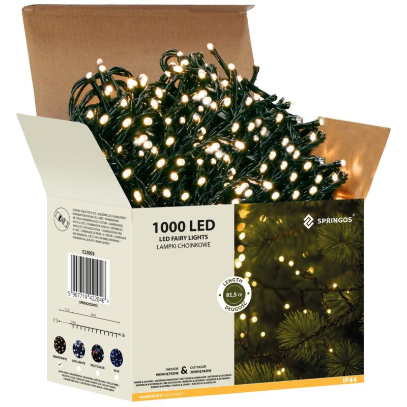 Lampki choinkowe Springos 1000 Led 81,5 m biały ciepły IP44 1 szt.