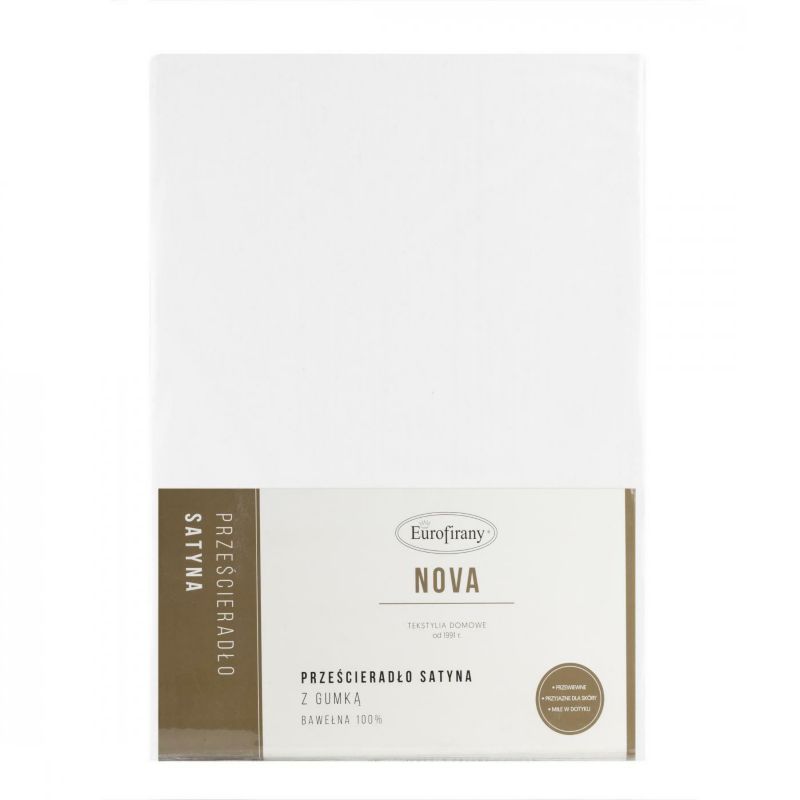 Prześcieradło NOVA3 Eurofirany 140 x 200 x 30 cm gładkie z gumką bawełna satynowa kolor biały szt. 1