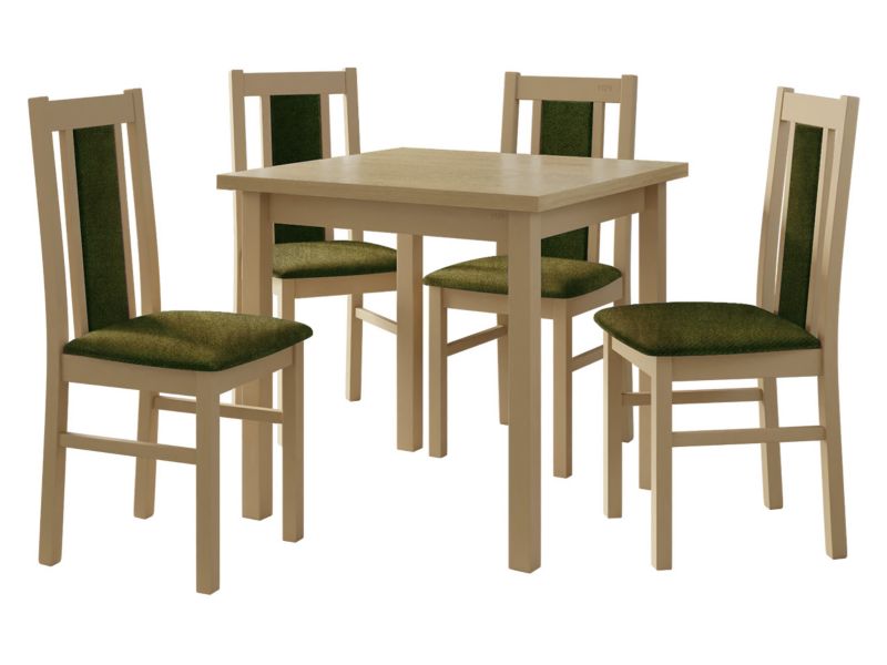 Zestaw DR05 MIRJAN 24 Stół Max IX 80 + 4 krzesła Bos 14 sonoma + ciemnozielona tapicerka 1 kpl.