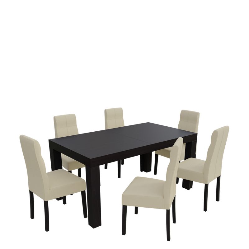 Zestaw RO47 MIRJAN 24 Stół rozkładany SF-25 90x160/210 + 6 krzeseł K63 wenge + ekoskóra ecru 1 kpl.