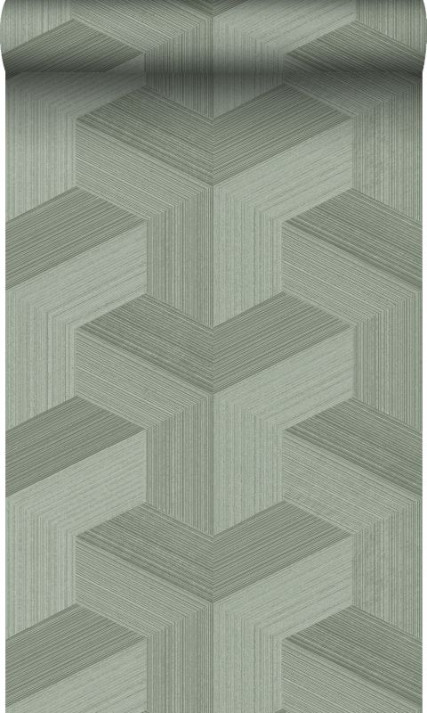 tapeta flizelinowa z ekoteksturą Origin Wallcoverings graficzny motyw 3D szaro zielonym 53 cm x 10.05 m - 1 rol.