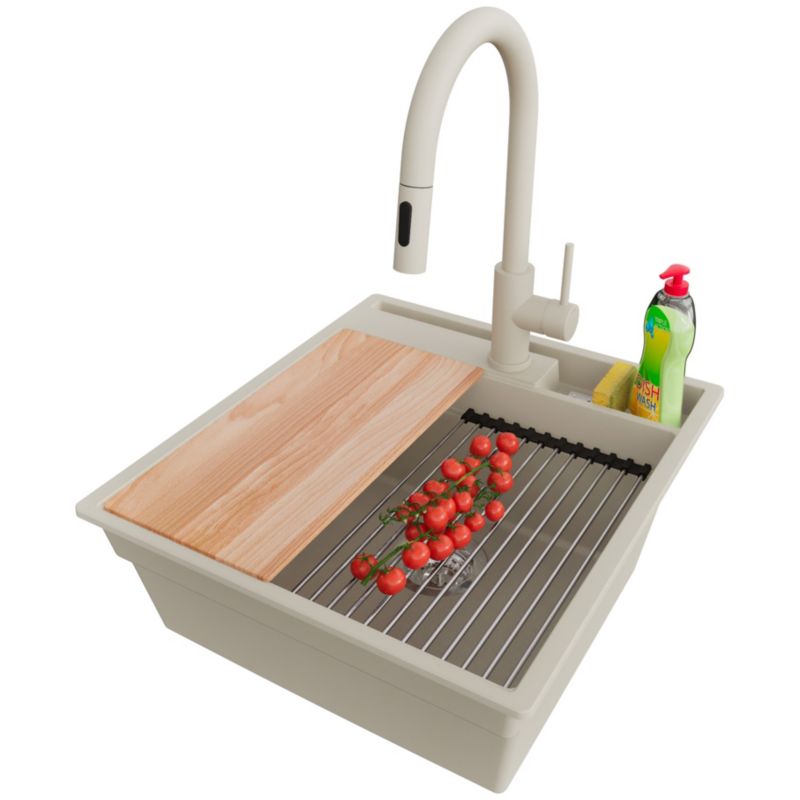 Zlewozmywak Granitowy Oslo Pocket PRIMAGRAN Nablatowy 48x53cm, Beżowy + Bateria + Syfon + Akcesorium, S168, 1 szt.