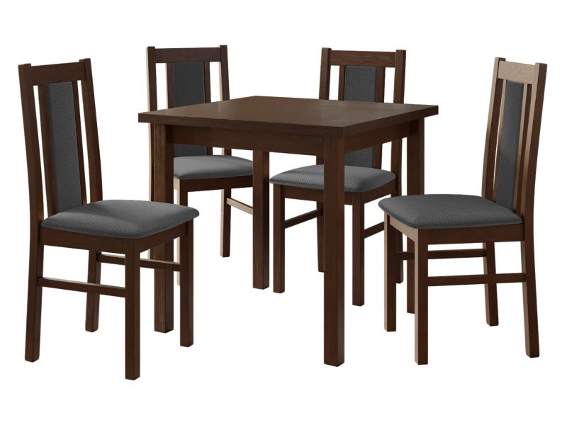 Zestaw DR05 MIRJAN 24 Stół Max IX 80 + 4 krzesła Bos 14 orzech + ciemnoszara tapicerka 1 kpl.