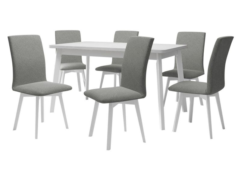 Zestaw DR24 MIRJAN 24 Stół rozkładany Oslo VI 80x140/180 + 6 krzeseł Luna 2 biały + szara tapicerka 1 kpl.