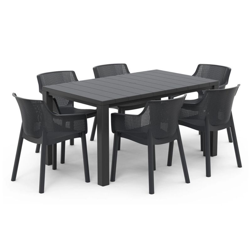 Zestaw Mebli Ogrodowych Keter Jadalnianych Stół 6x Krzesło na Taras Grafit 1 kpl