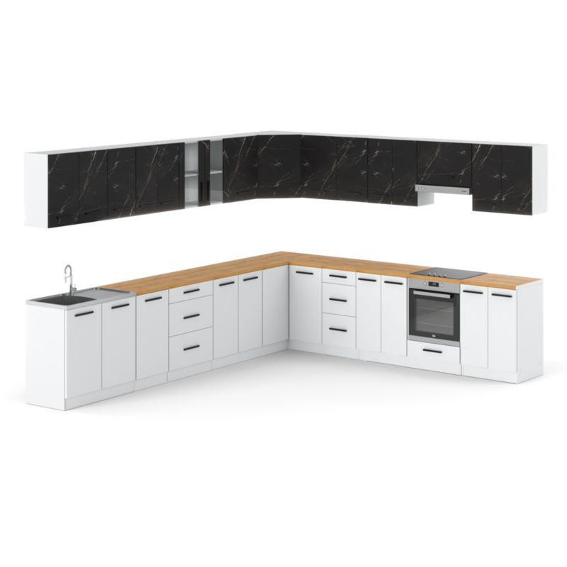 Zestaw Kuchenny Hurtownia-Mebli Z Blatem Kuchnia narożna Rossa 680cm Biały Mat San Sebastian/Biały Mat 680x47x145 cm 1szt.