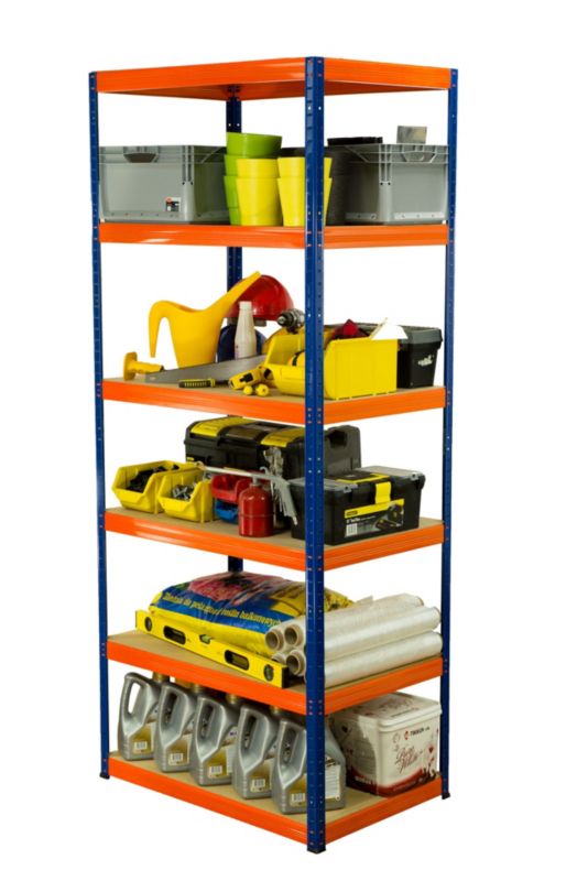 Regał metalowy MODO24 magazynowy niebiesko-pomarańczowy helios 213x75x30cm 6 półek po 400 kg 1 szt.