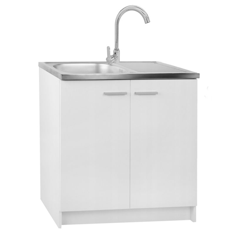 Szafka Kuchenna Stamar Biała Stojąca 800 mm + Zlew + Wysoka Bateria Chrom 1 szt