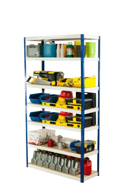 Regał metalowy MODO24 magazynowy niebiesko-biały helios 270x180x60cm 7 półek po 275 kg 1 szt.