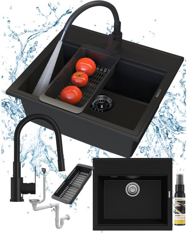 Zlewozmywak Granitowy Granitan Verno z Baterią i Syfonem 1kpl.