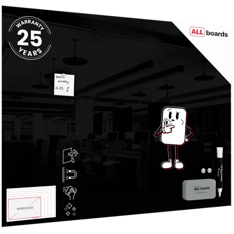 Tablica szklana magnetyczna czarna ALLboards 120x90 cm czarna 1 szt.