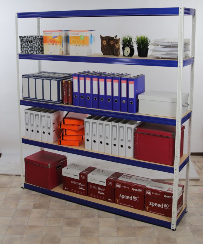 Regał metalowy MODO24 magazynowy biało-niebieski helios 213x150x45cm 5 półek po 175 kg 1 szt.