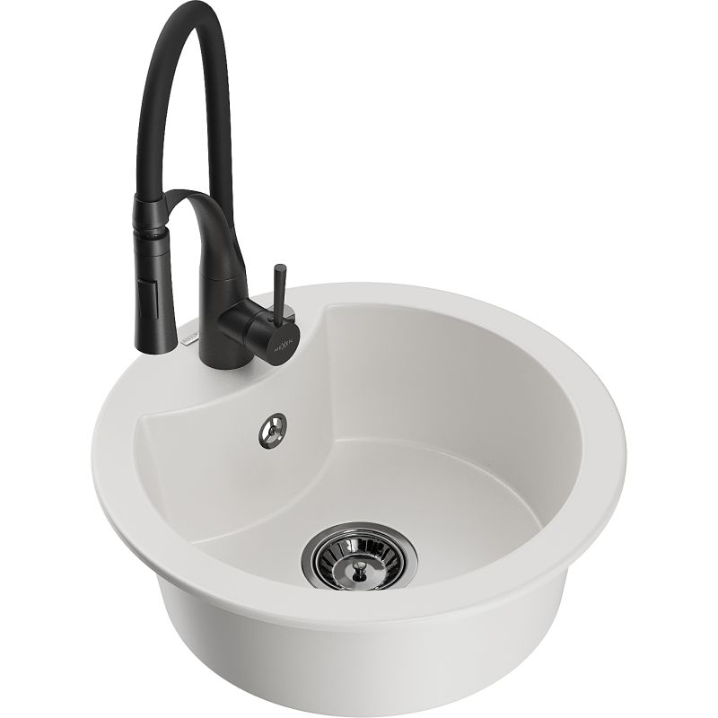 Zlewozmywak granitowy 1-komorowy Mexen Diego z baterią kuchenną Aster czarny nakrapiany - 6512-76-73450-57-G 1 szt.