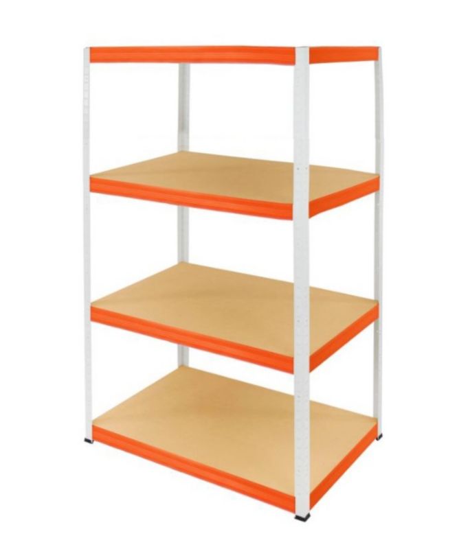 Regał metalowy MODO24 magazynowy garażowy biało-pomarańczowy helios 180x90x35cm 4 półki po 175 kg 1 szt.