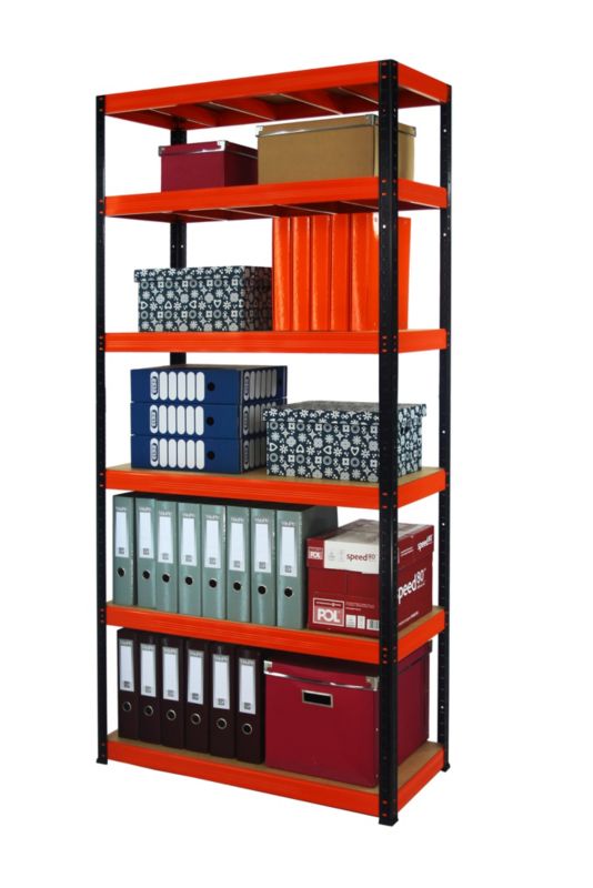 Regał metalowy MODO24 magazynowy stojak czarno-pomarańczowy helios 196x90x35cm 6 półek po 275 kg 1 szt.