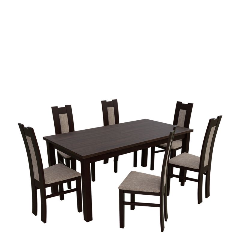 Zestaw RO17 MIRJAN 24 Stół rozkładany S18-L 80x160/200 + 6 krzeseł K41 orzech + jasny brąz 1 kpl.