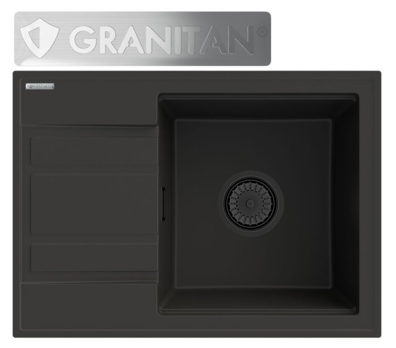 Zlewozmywak Granitowy Granitan Jednokomorowy z ociekaczem Wetar Czarny Zestaw Zlew Syfon 1 kpt.