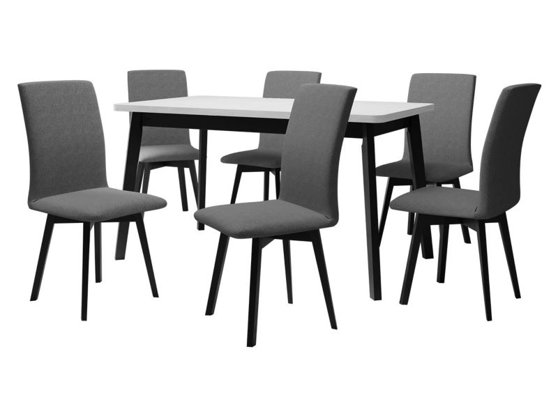 Zestaw DR24 MIRJAN 24 Stół rozkładany Oslo VI 80x140/180 + 6 krzeseł Luna 2 biały + czarny + ciemnoszara tapicerka 1 kpl.