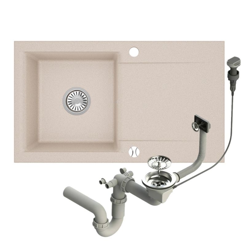 Zlewozmywak granitowy Brenor Luna 76 beżowy 76x44cm jednokomorowy z syfonem automatycznym 1 szt