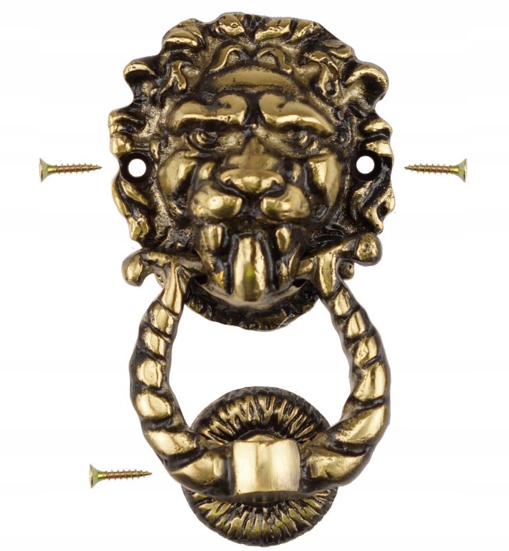 Kołatka FEINZ Do Drzwi Drzwiowa Mosiężna Lew Patyna 1 szt.