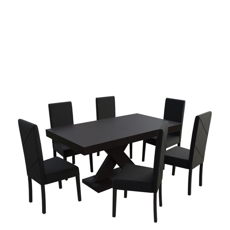 Zestaw RO06 MIRJAN 24 Stół rozkładany S05 90x160/210 + 6 krzeseł K02 wenge + czarna ekoskóra 1 kpl.