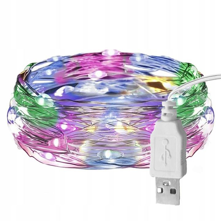 Lampki choinkowe LED RGB 10m MasterLED 100 diod zasilanie USB 5V sterowanie pilotem i aplikacją sznur 1 szt.