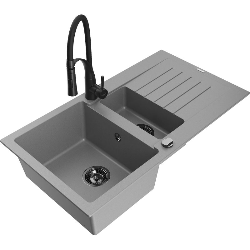 Zlewozmywak granitowy 1.5-komorowy Mexen Matias z ociekaczem i baterią kuchenną Carla beżowy - 6502-69-670700-70 1 szt.