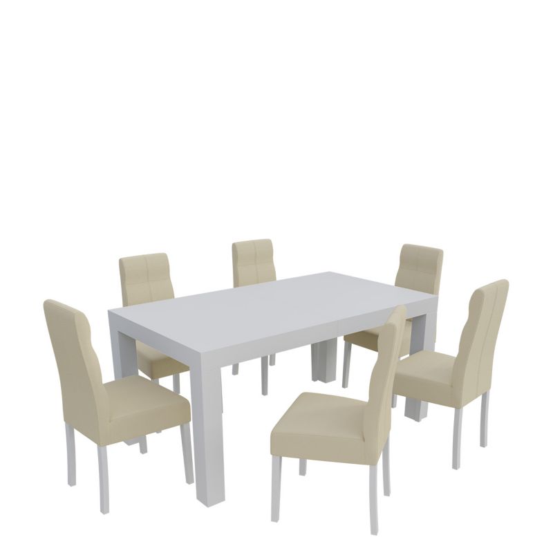 Zestaw RO47 MIRJAN 24 Stół rozkładany SF-25 90x160/210 + 6 krzeseł K63 biały + ekoskóra ecru 1 kpl.