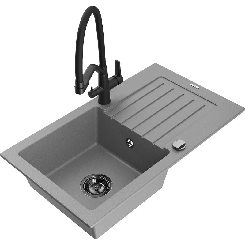 Zlewozmywak granitowy 1-komorowy Mexen Pablo z ociekaczem i baterią kuchenną Elia beżowy - 6510-69-670101-70 1 szt.