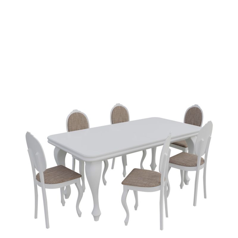 Zestaw RO41 MIRJAN 24 Stół rozkładany S39 90x170/250 + 6 krzeseł K76 biały + jasny brąz 1 kpl.