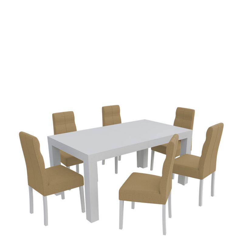 Zestaw RO47 MIRJAN 24 Stół rozkładany SF-25 90x160/210 + 6 krzeseł K63 biały + piaskowy 1 kpl.