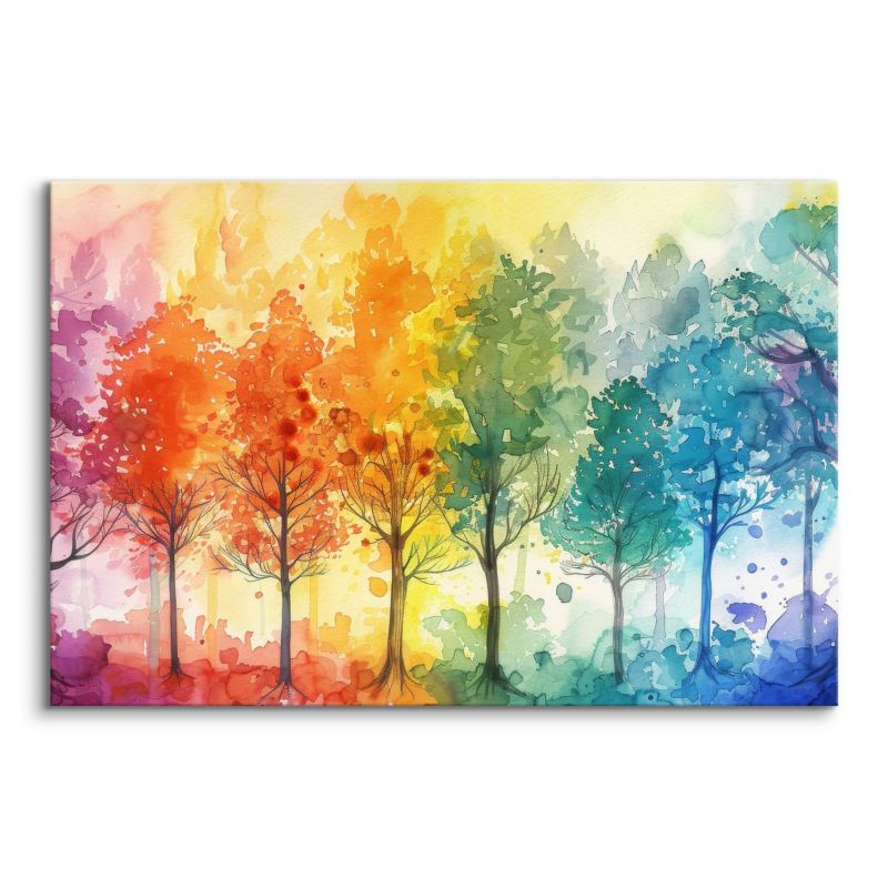 Obraz Muralo Do Salonu Kolorowe Drzewa Las Akwarele Abstrakcja 90x60 cm 1 szt.