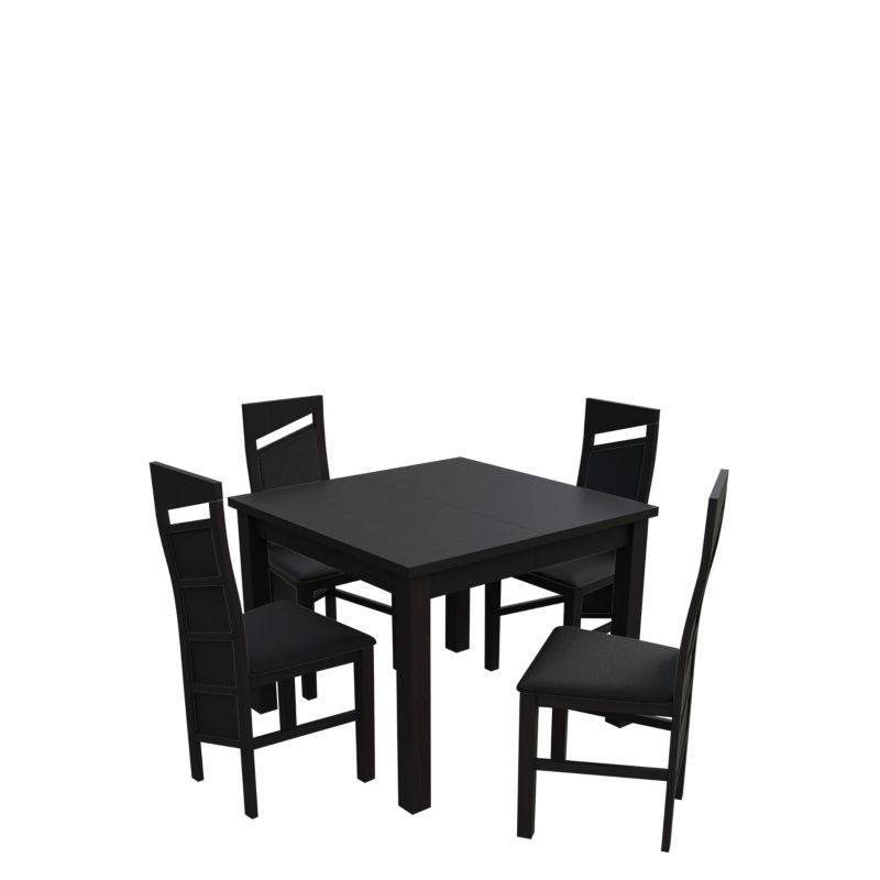 Zestaw RO33 MIRJAN 24 Stół rozkładany S28 90x90/240 + 4 krzesła K61 wenge + czarna ekoskóra 1 kpl.