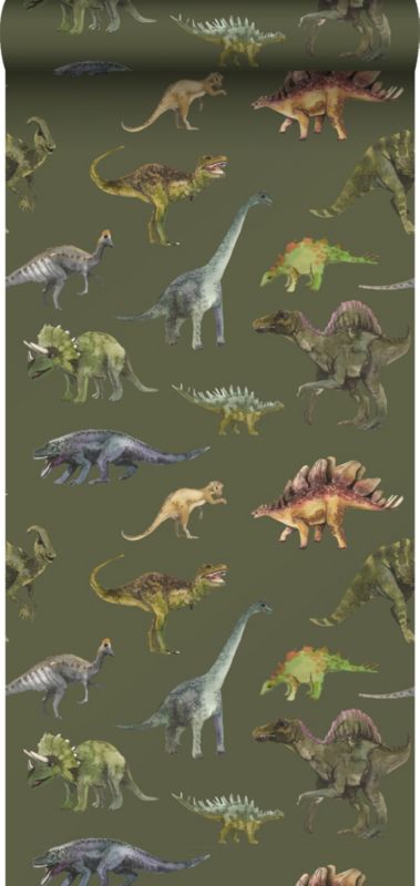 Tapeta Sanders & Sanders dinozaury ciemnej zieleni 50 x 900 cm - 1 rol.