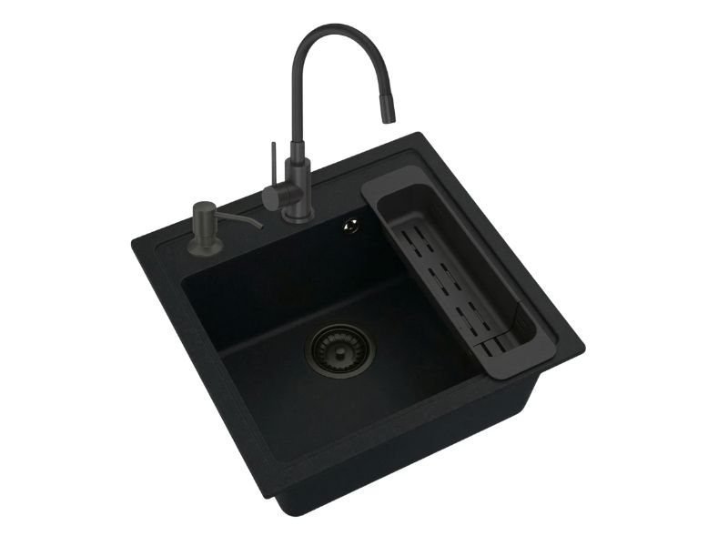 Zlewozmywak Granitowy Sink Quality 49 x 50 cm 1-komorowy z Baterią, Dozownikiem i Syfonem 1 kpl