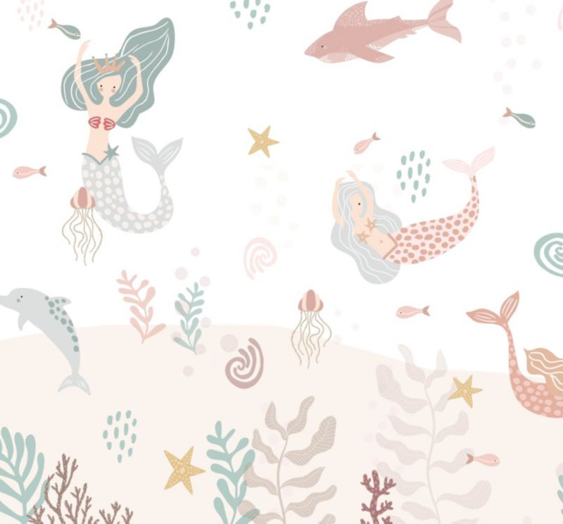 fototapeta ESTAhome syreny białym,różowymIniebieskim 300 x 279 cm - 1 rol.